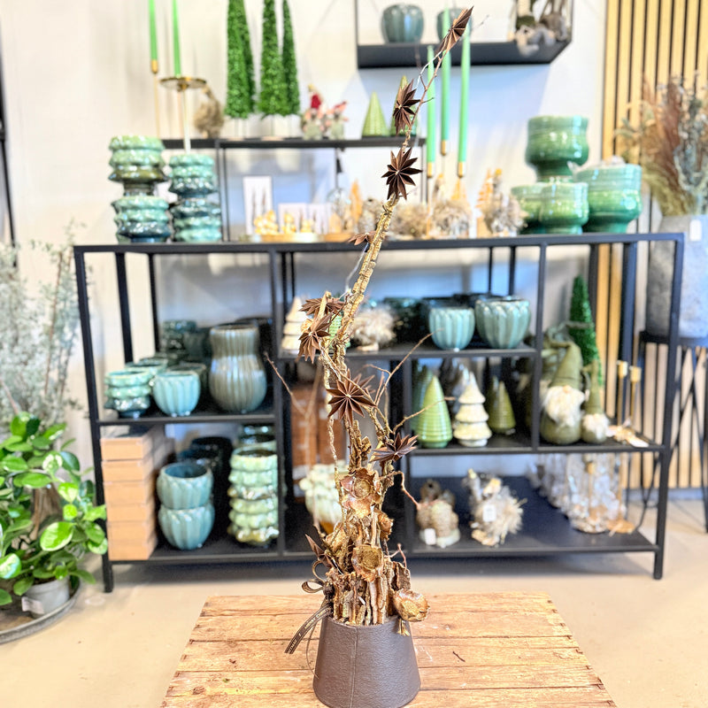 Juledekoration i bronze med LED-lys – elegant og eksklusiv julestemning